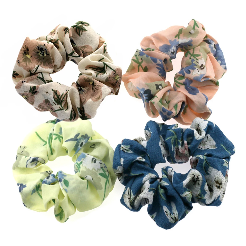 

1Pcs Chiffon Floral Hair Scrunchies Ponytail Holders Rubber Band For Women Girls Headdress Elastic HeadBand Hair Accessories