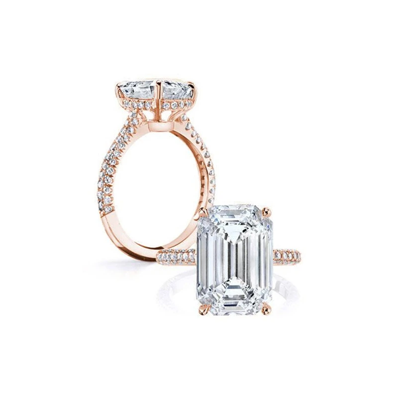 rose gold color AINOUSHI 925 пробы серебряные кольца для женщин 6ct изумрудная огранка Halo кольца розовое золото цвет серебряные ювелирные изделия bague femme argent 925 - Цвет основного камня: rose gold color