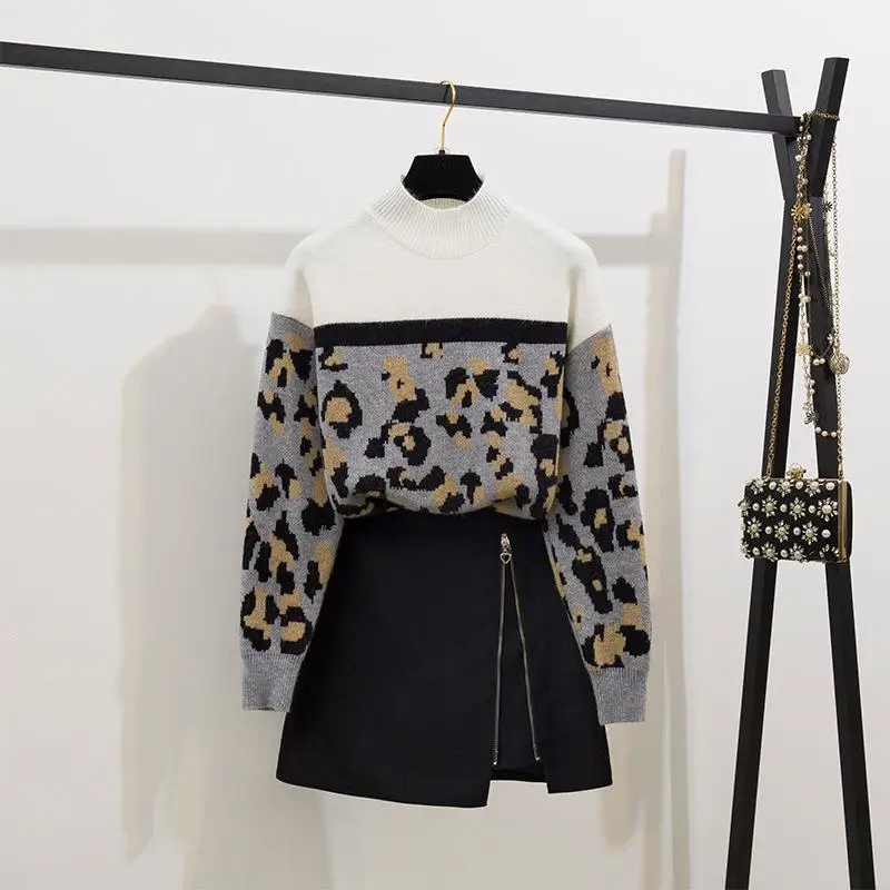 ICHOIX комплект юбки и свитера с леопардовым принтом корейский стиль Женский из