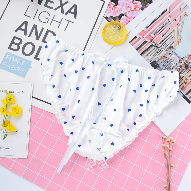 Атласное шелковое нижнее белье с принтом в виде сердца сексуальные кружевные