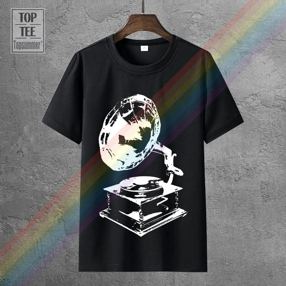 

Old Vintage Look Phonograph Gramophone Black 100% Cotton Graphic New T Shirt Men'S T Shirts Short Sleeve O Neck Cotton