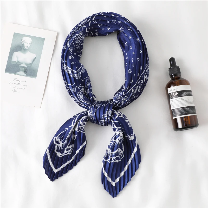 

2021 Silk Crinkle Scarf for Ladies Print Square Neck Hair Scarves Foulard Female Summer Neckerchief Headband Women Bandana Wraps