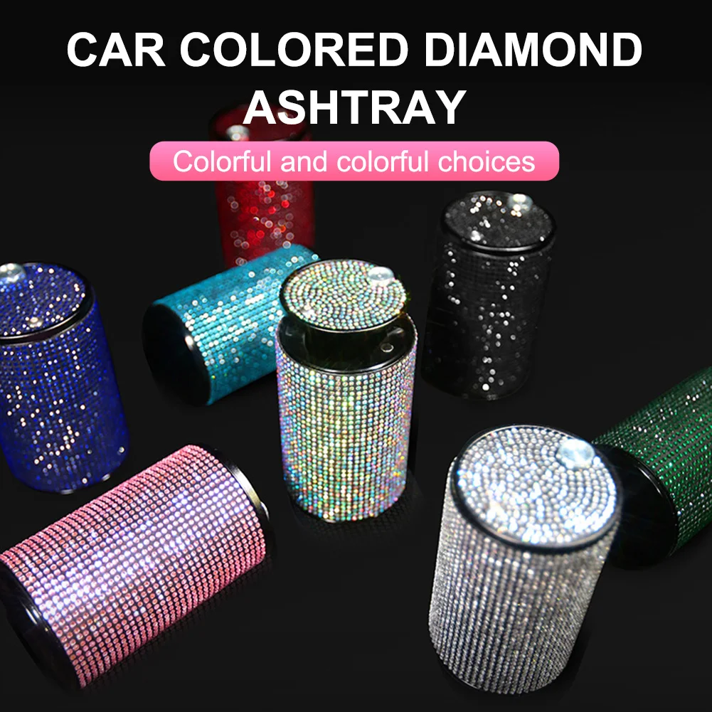 

Ashtray Metal Ash Tray for Car Bling Diamond Cigarette Holder with Lid Car Accessories Gifts for Women Car Home Office Decor