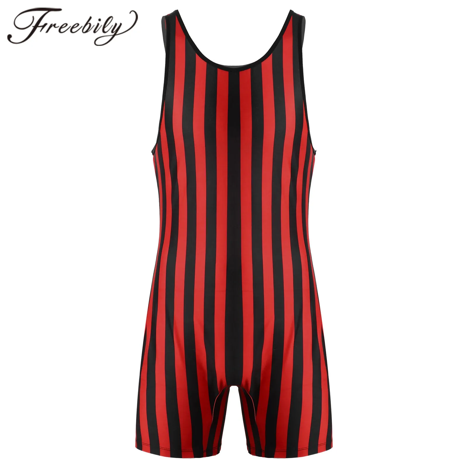 

Men Gymnastics Leotard Striped Wrestling Singlet Bodysuit Weight Lifting Stretchy Workout Fitness Outfits Athletic Jumpsuit Male