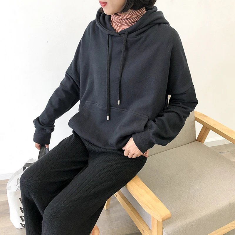 

Autumn Winter Women Hoody Long Sleeve Cotton Pure Colour O-neck Pullovers Tops Sweatshirts 2023 New Female Sweatshirts