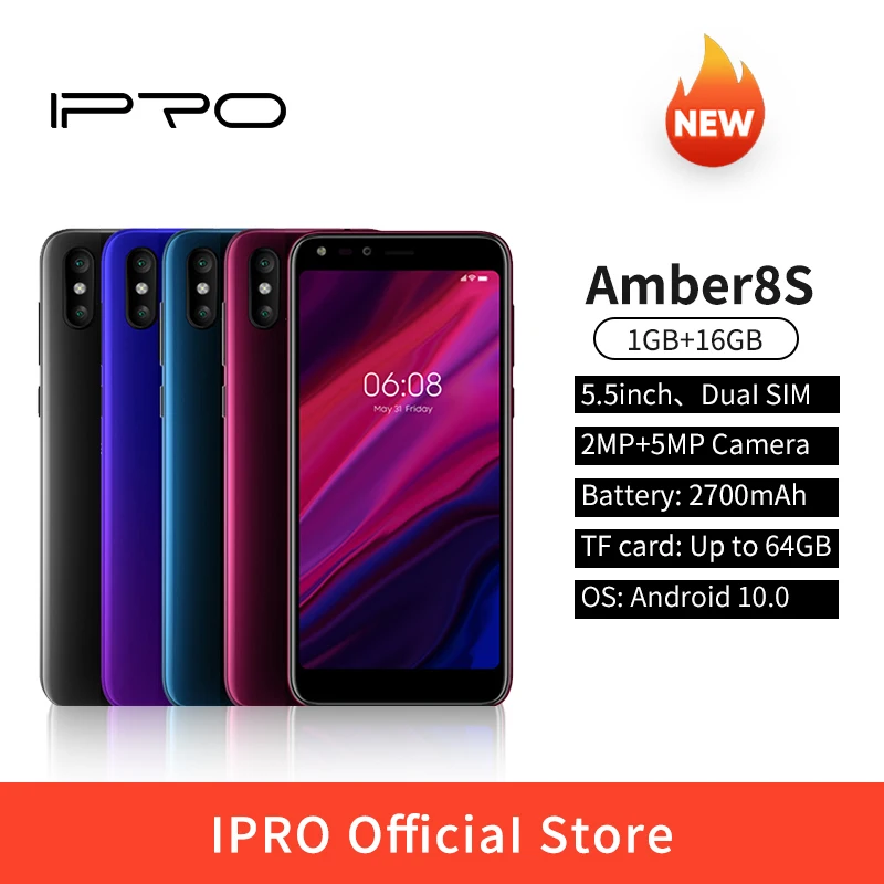 

5.5" 3G Cheap Smartphones 1GB+16GB IPRO Amber8S US Version Touch ID 2700mAh Battery Dual SIM Card Andriod 10 Telefon телефон