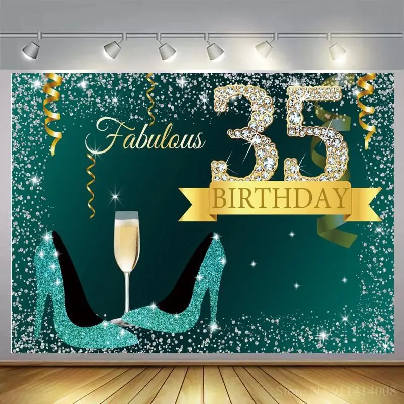 

Сказочные фоны для фотосъемки 35-45-55-го дня рождения женщин изумрудно-зеленый блестящий серебряный алмаз винный стол