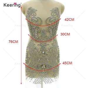 Handmade Supply Large Heavy Patch Crystal Beaded Bodice Rhinestone Applique for Sewing On Dress Even in USA (United States)