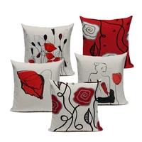 custom cushion personality creative red black flowers pillow case linen cushion cover car sofa seat home decor 4545cm pillows