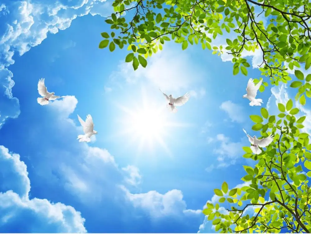 Обои для стен 3 d гостиной 3d потолки зеленое дерево облако потолок Фреска |