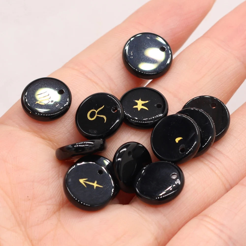 

yachu Natural Semi-precious Stone Egg-shaped Black Agate Beads with Holes 12/Group Making DIY Bracelet Necklace Size 12x12mm