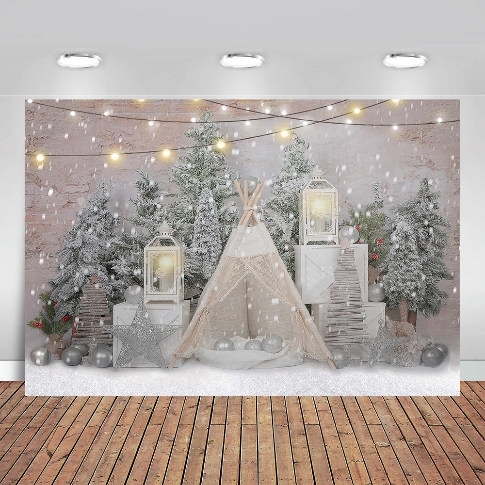 Christmas Tree Camping Photo Backdrop Merry Christmas Baby Children Portrait Phography Backgrounds for Home Decor Photo Studio