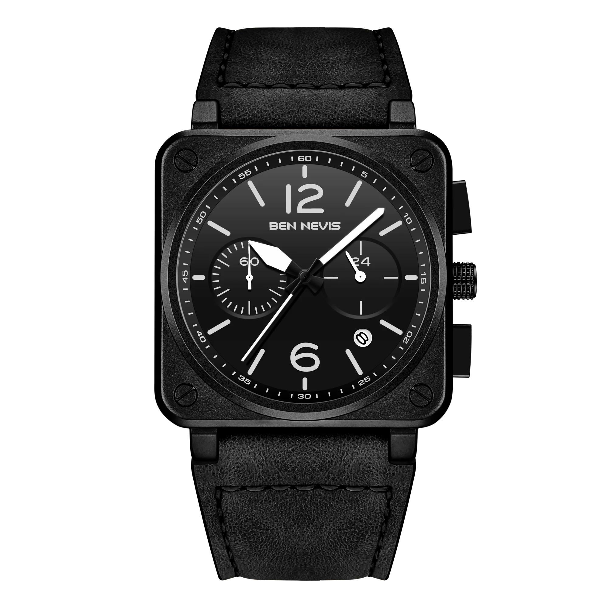 

Ben Nevis Unique Fashion Square Quartz Watch Men Chronograph Multifunction Leather Strap Military Sport Clock Relogio Masculine