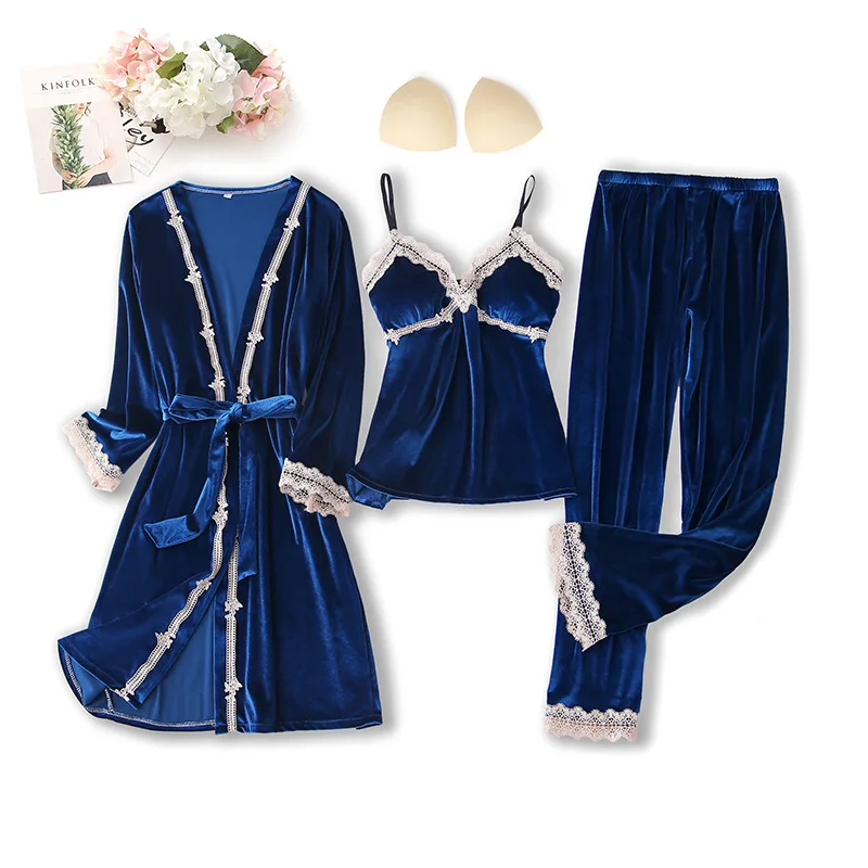 

Velvet 3PCS Sleepwear Pajamas Home Clothing Women Sexy Velour Loose Intimate Lingerie Female Autumn Winter Nightwear Pyjamas