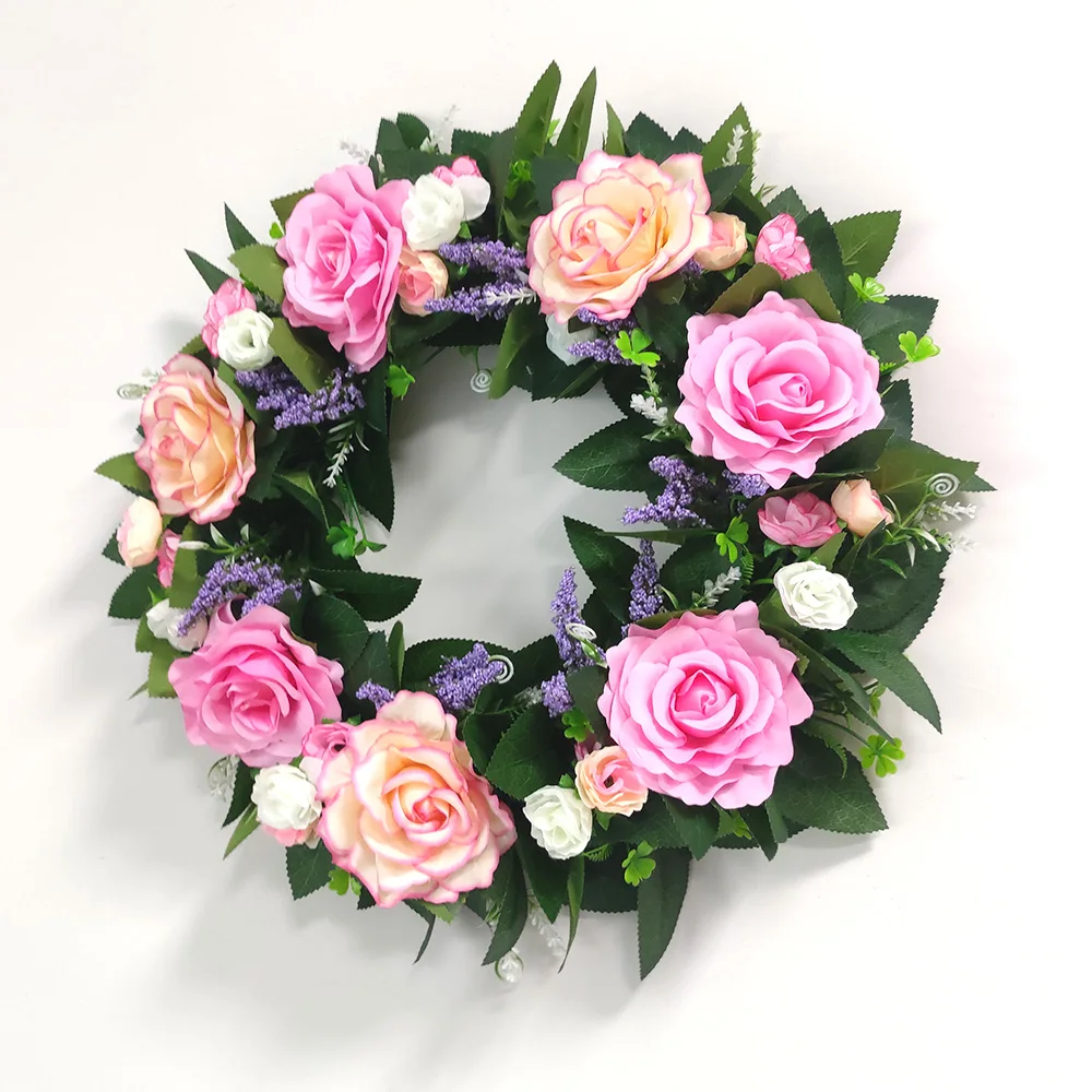

Pink Rose Artificial Wreaths Flower Garland Simulation Wreaths Home Ornaments Round Backdrop Flowers for Wedding Décor