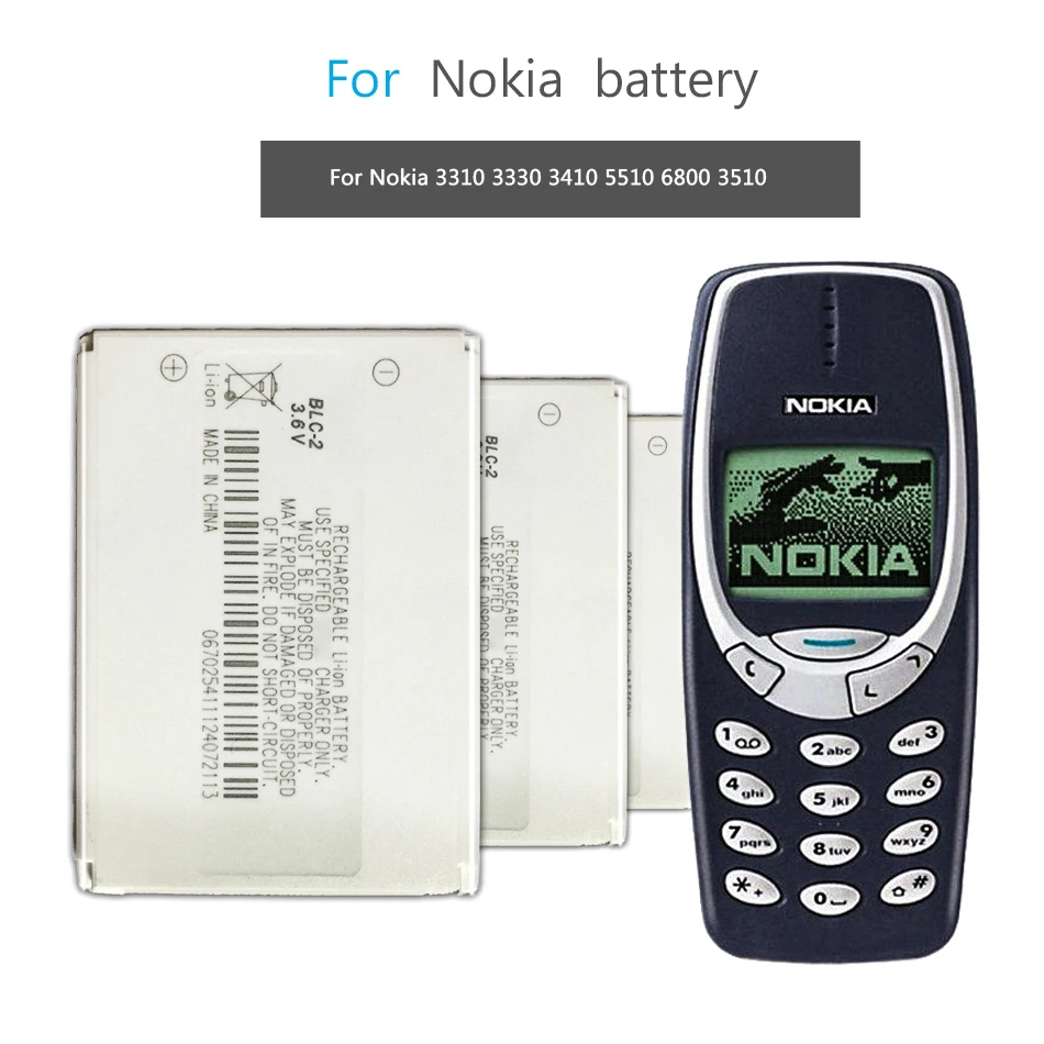 

Mobile Phone Battery For Nokia 3310 3330 3410 3510 5510 3530 3335 3686 3685 3589 3315 3350 3510 6650 6800 Battery BLC-2 800mAh