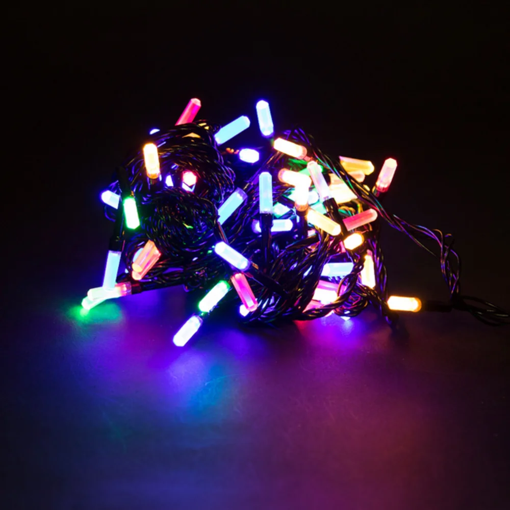 Новогодняя гирлянда светодиодная линейная 100 L цветная тёмный провод вытянутые