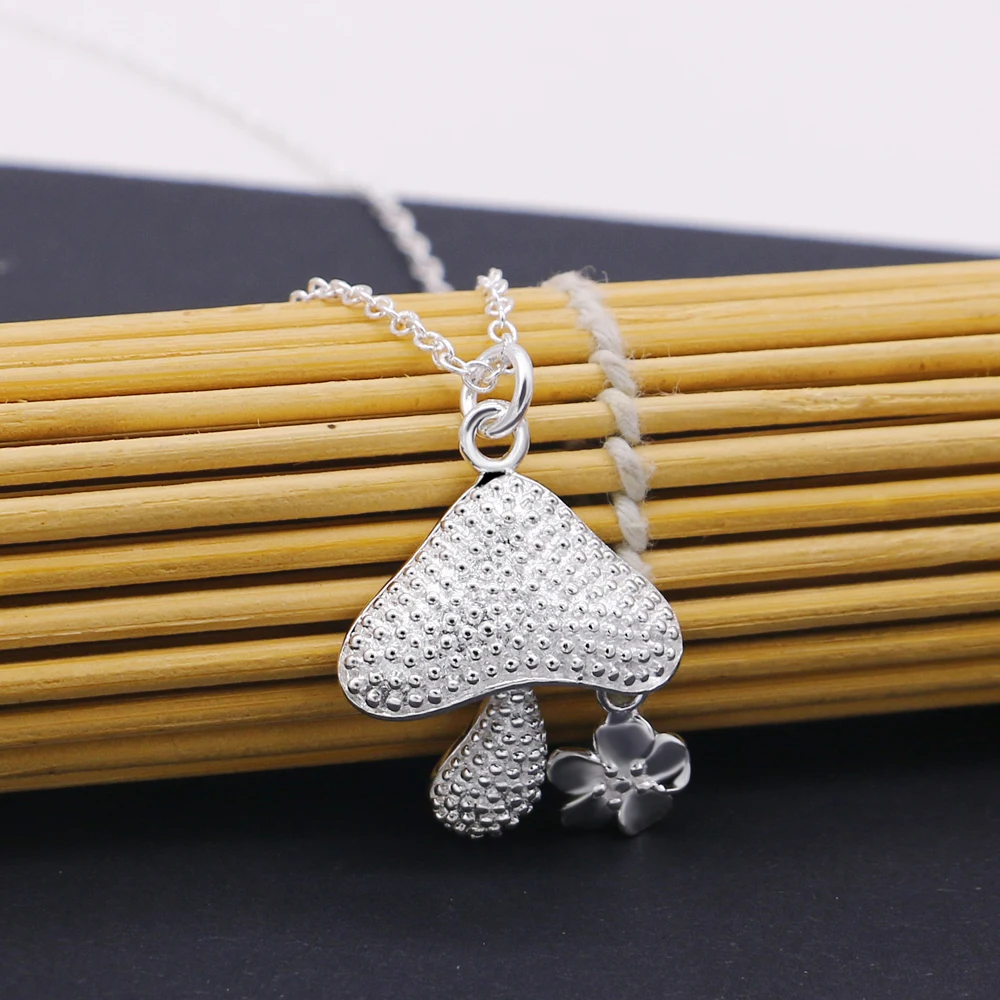 Новое милое ожерелье с подвеской в виде гриба Серебряное украшение для женщин