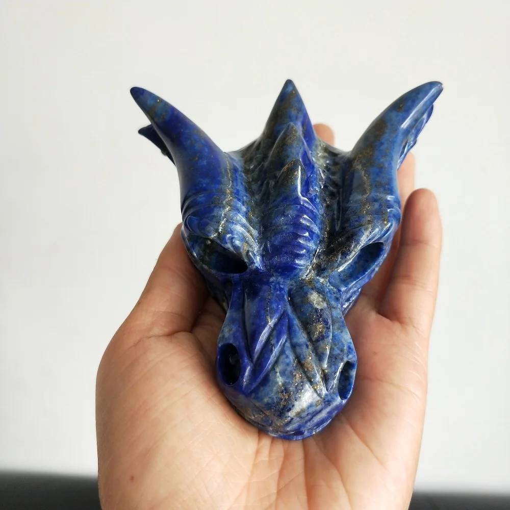 Хрустальный череп натуральный камень лазурит резьба дракон | Дом и сад