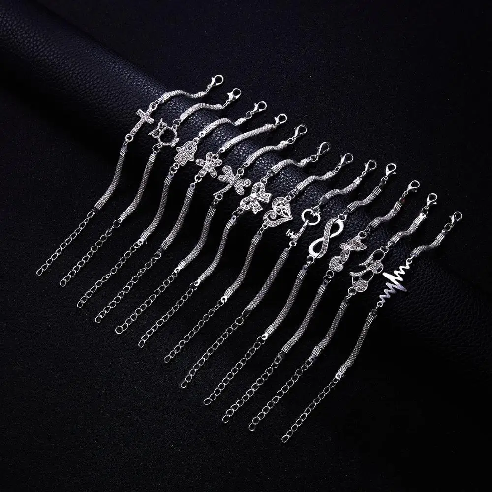 Элегантный браслет цепочка серебряного цвета с животными совой стрекозой