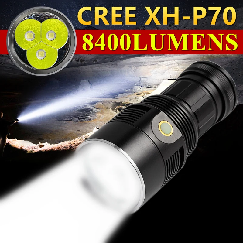 

Профессиональный тактический фонарь для кемпинга, 3 * CREE XHP70 18650, высокомощный уличный фонарь для охоты, светодиодный Мощный яркий фонарик