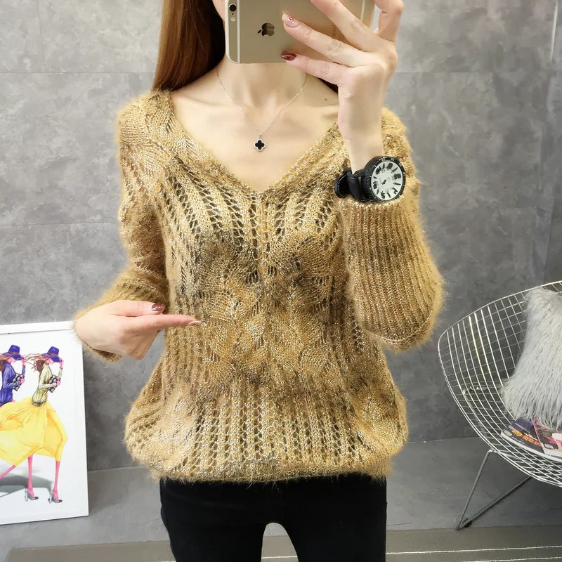 

Fannic 2020 Spring and Autumn Camouflage Batwing Sleeve Loose Pullover V-neck Knitted Sweater Women