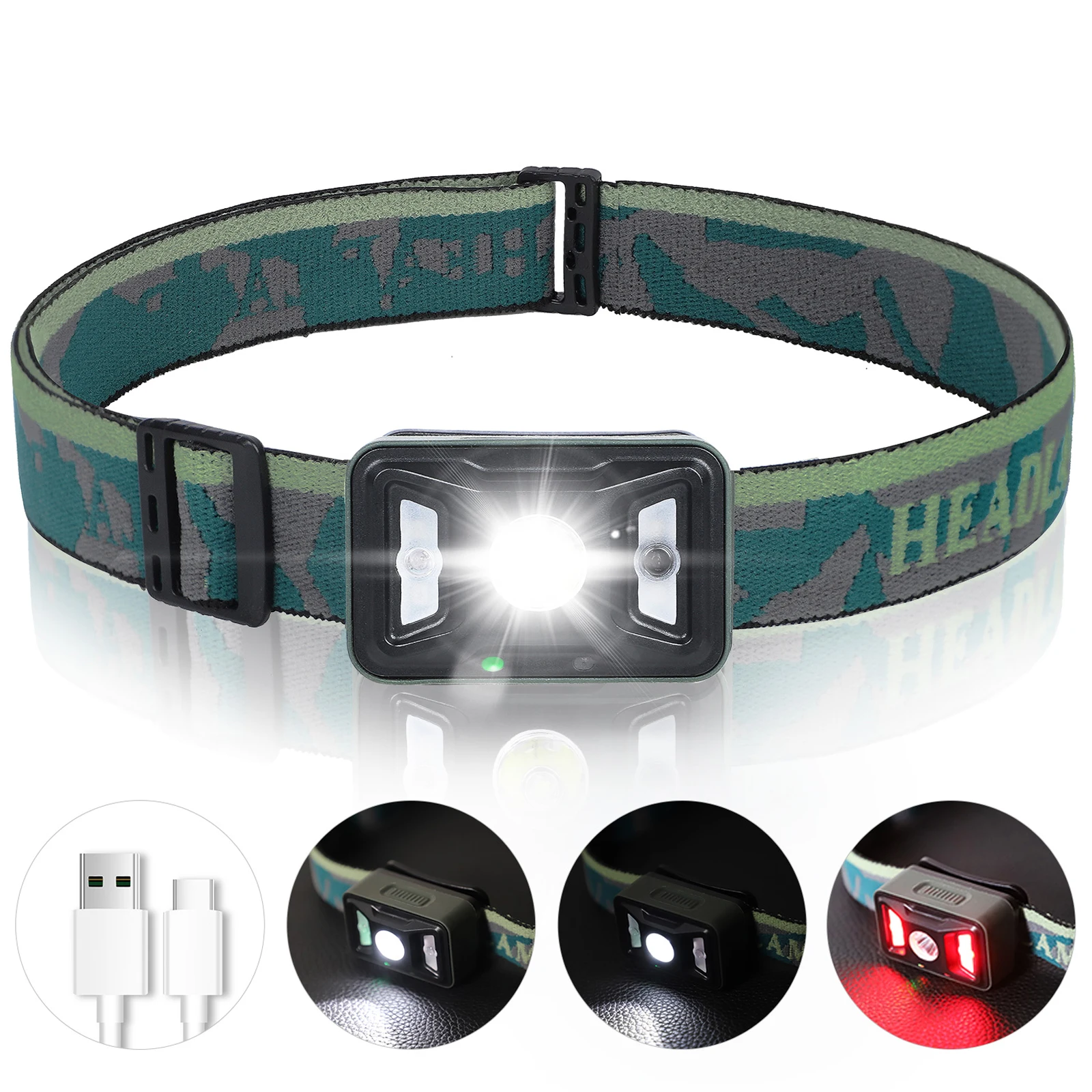 

Rechargeable LED Headlamp Adjustable Angle Waterproof Head Flashlight Bike Light Fishing Outdoor Headlamp Head Light