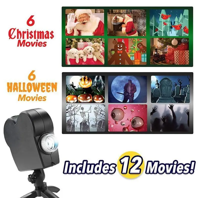 

Christmas Halloween Party Spotlights Decorate Projector Window Display Laser DJ Stage Wonderland 12 Movies Projector Lamp Lights
