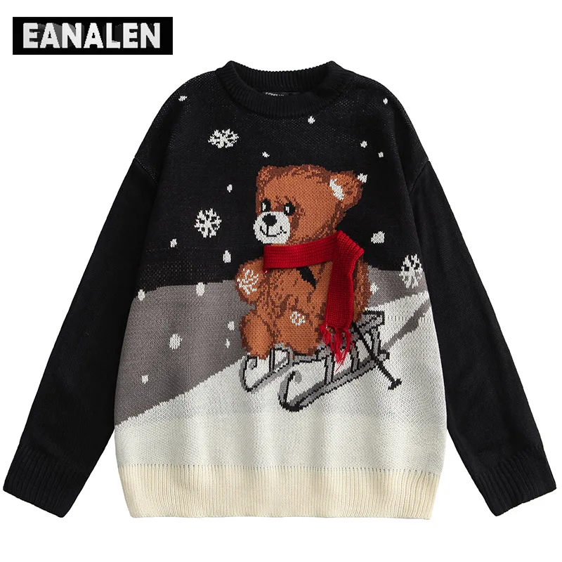 

Harajuku vintage New Year Christmas sweater women's winter oversized bear ugly Christmas knitted pullover jumper man grandpa