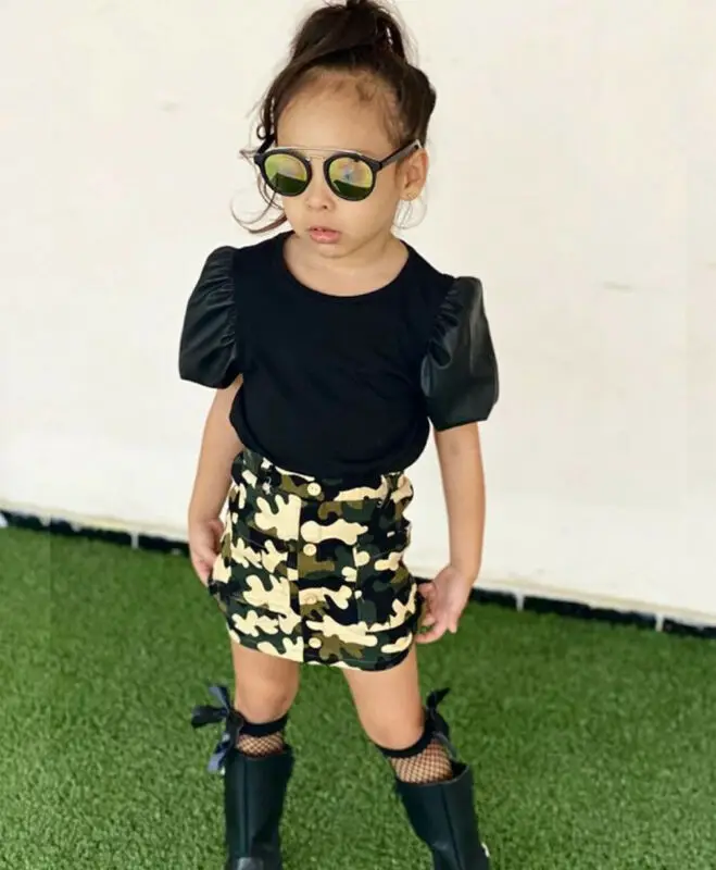 Комплект детской камуфляжной одежды топ с коротким рукавом и юбка комплект из 2