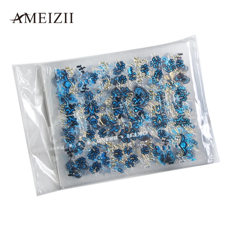 Ameizii 24 шт наклейки для ногтей s 3D романтическая бабочка синий цветочный узор