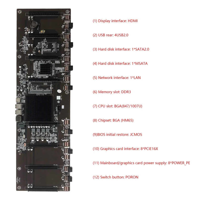 Материнская плата HM65 для майнинга 8 pcie X16 PCI-E 16X поддержка графических карт GPU