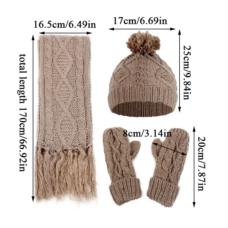 Модная женская шерстяная Толстая вязаная шапка шарф и перчатки набор Вязаная