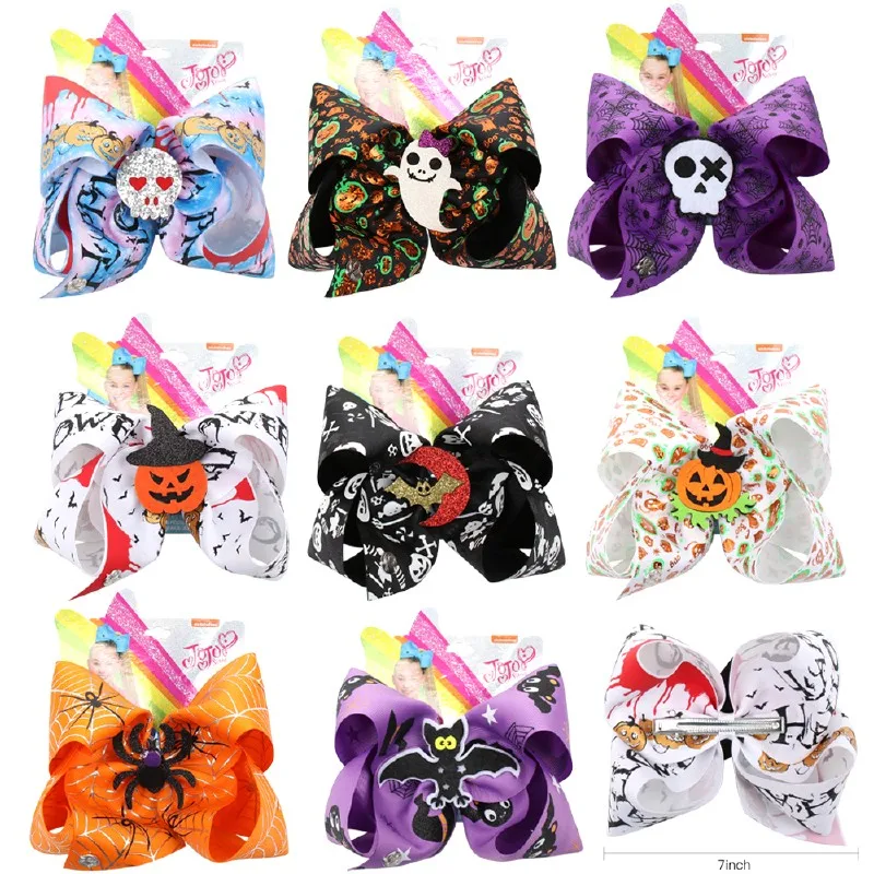 

CN 7'' Jojo Bows For Girls/Jojo Siwa Large Halloween Hair Bow Kids Party Hair Clip Ribbon Knot Jumbo Hair Accessories