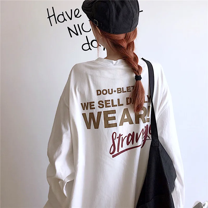 

Spring T Shirt Women Autumn White Top Letter Print Patchwork T-shirts Femme Funny Long Sleeve Harajuku Tee Shirt Camisetas Mujer