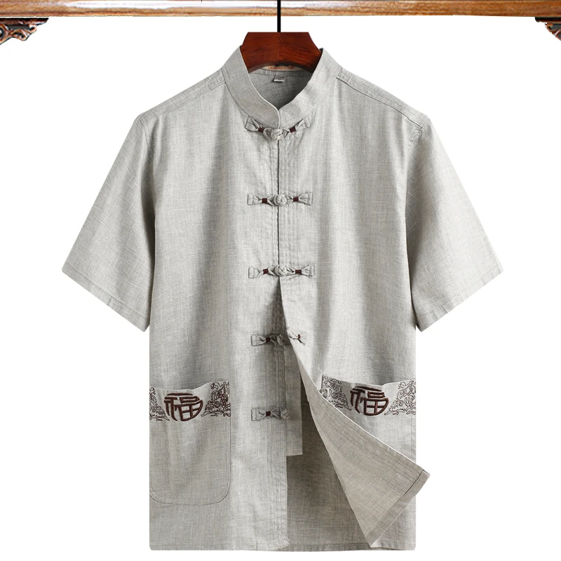 D light gray Традиционный китайский мужской костюм Тан хлопковые рубашки Одежда Кунг-фу костюмы мужская блузка рубашка hanfu форма для кунгфу - Цвет: D light gray