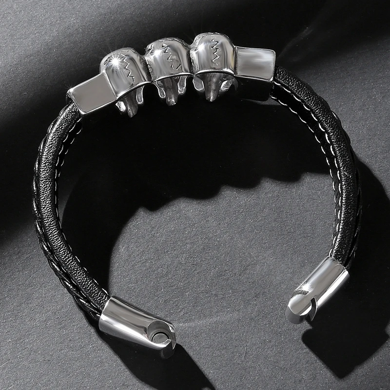 Модные ювелирные изделия MOZO кожаные браслеты с несколькими черепами мужские