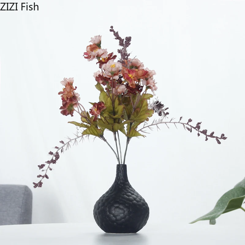 Креативная нордическая черная керамика авторская ваза декоративный цветок