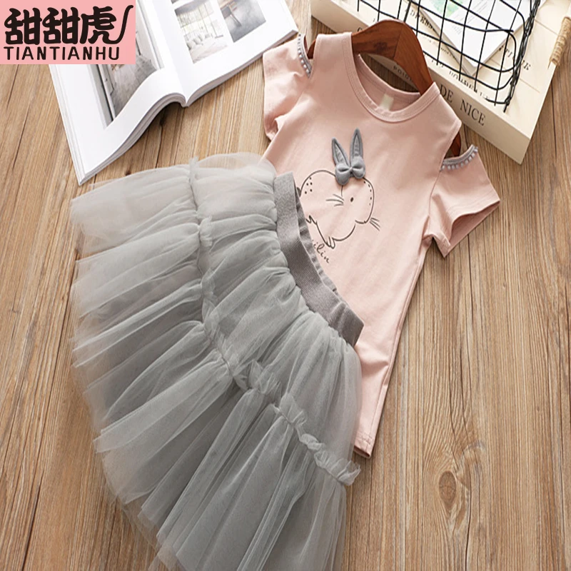 Новое летнее платье для маленьких девочек комплекты одежды детские футболки с