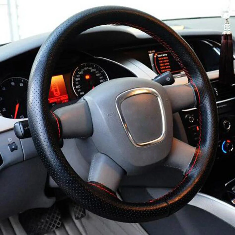 1 шт. черный DIY автомобильный чехол на руль с иглами и резьбой черный PU кожаный автомобильный протектор Инструменты для укладки аксессуары