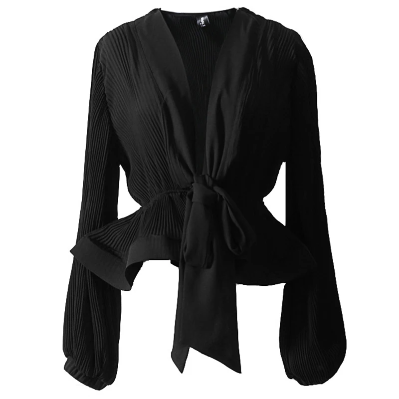 Женская шифоновая блузка с бантом и рукавами-фонариками туника высокой талией