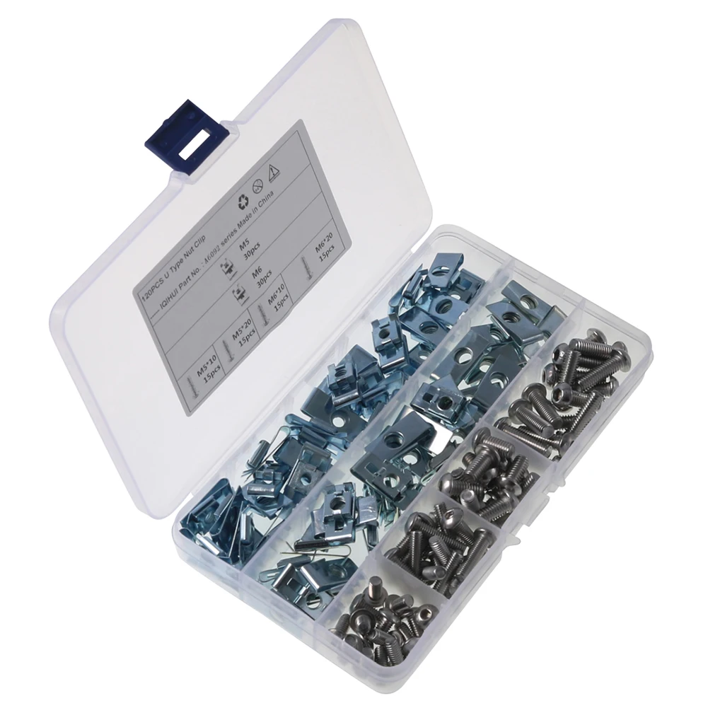 

120pcs Car U Shaped Nut Carbon Steel Car Mounting Fastener Clips Screw Kits for Motorcycle Auto Tractors Accessories