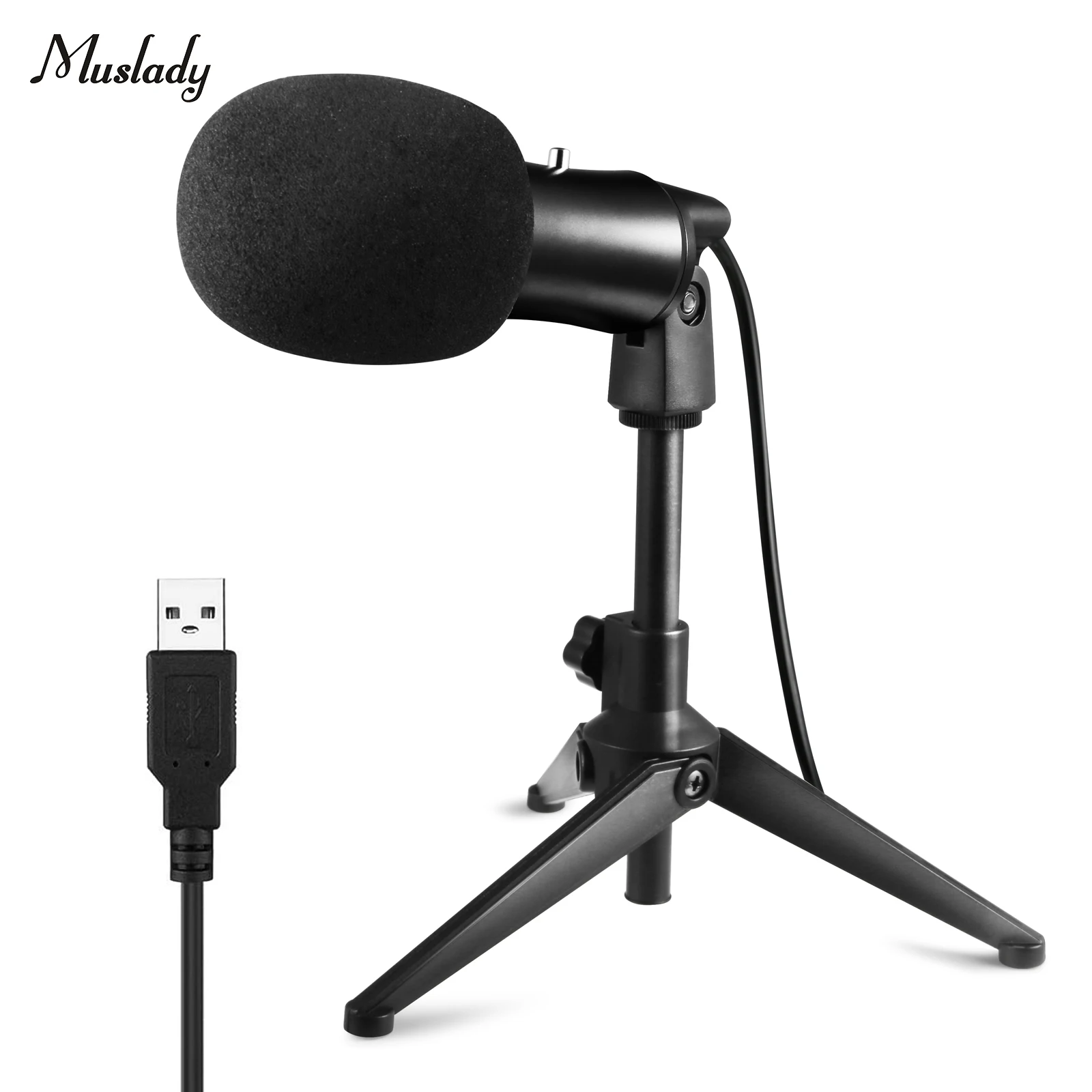 

Muslady Wired USB Microphone for Computer Laptop Condenser Mic with Desktop Mini Tripod Stand Windscreen for Music Recording