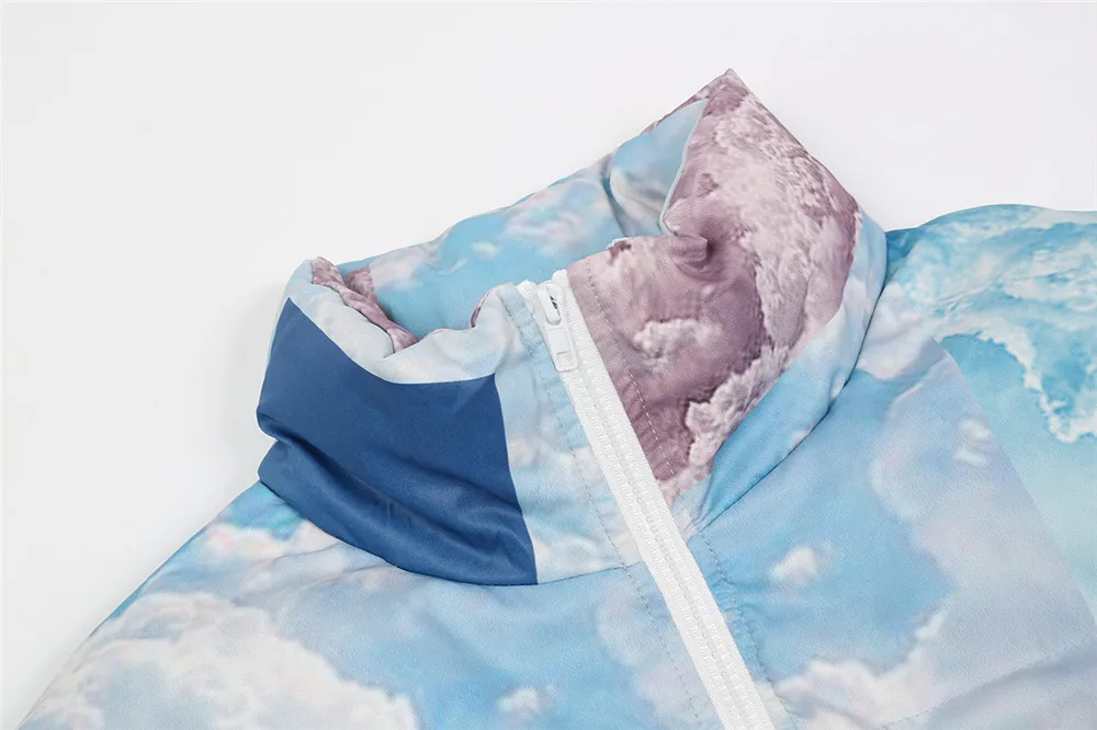 Fashion Harajuku Sky Clouds Jackets and Coats Mens Casual Bomber Cotton Padded New Winter Parkas Warm Zipper Outerwear Hipster