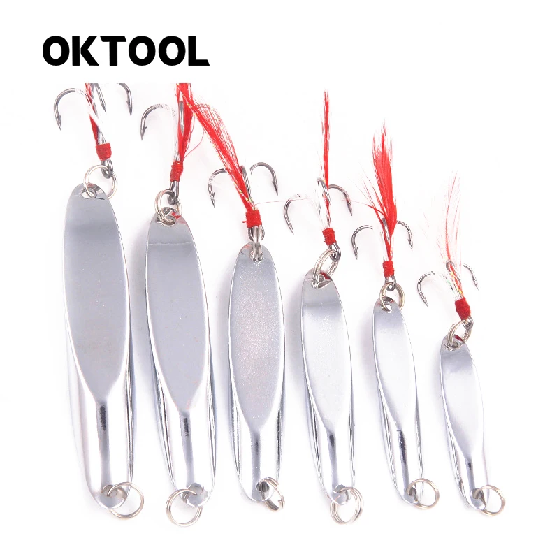 

OKTOOL 7/10/15/20/30/40g Sliver Sequins Fishing Lures Luminous Spoon Lure Hard Baits Bass Pike Tackle Jig Jigging Wobblers Hook