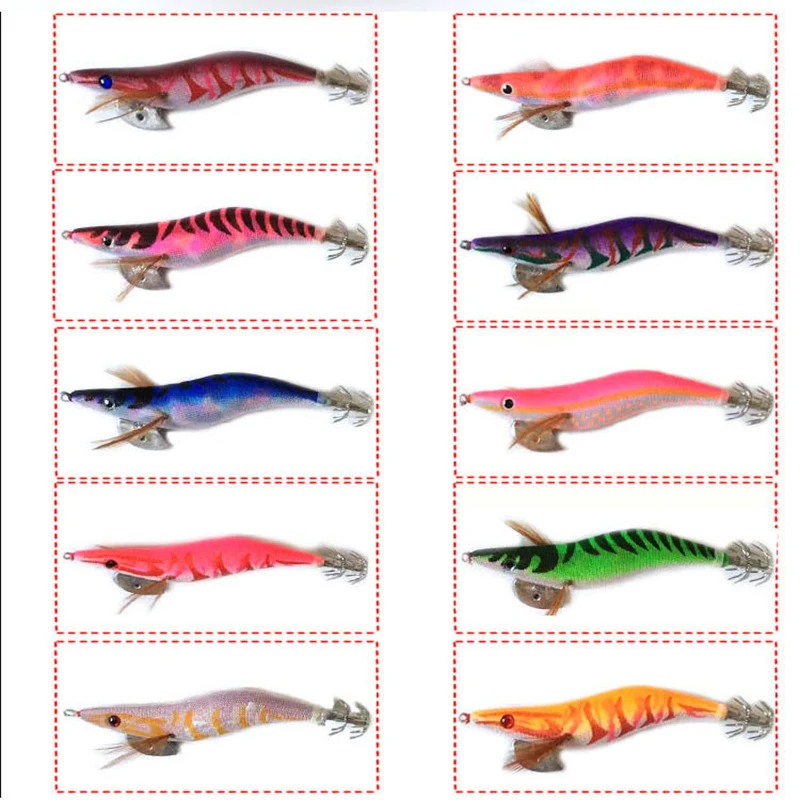 

10Pcs Fishing Lure Sinker Squid Jig Hook Wooden Shrimp Artificial Fishing Lures Octopus Cuttlefish Shrimp Fishing Bait S