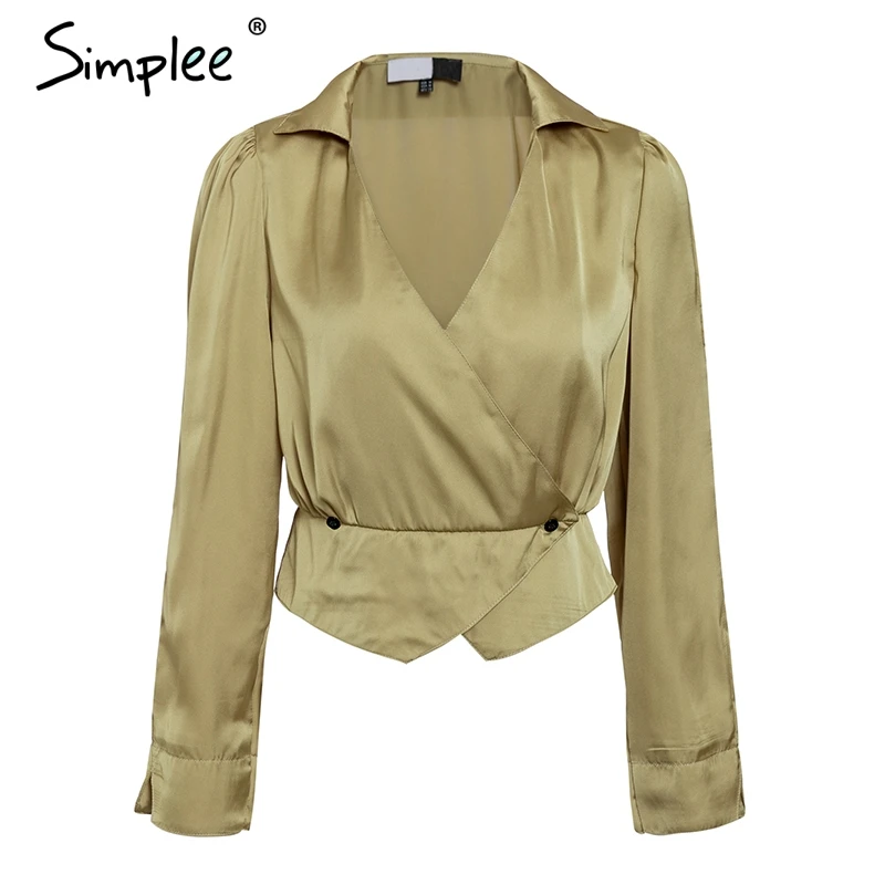 Simplee Сексуальная v-образным вырезом женская блуза рубашка Элегантная кнопка с