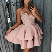 new listing pink homecoming dresses 2020 satin a line spaghetti strap lace homecoming dresses vestidos party gowns
