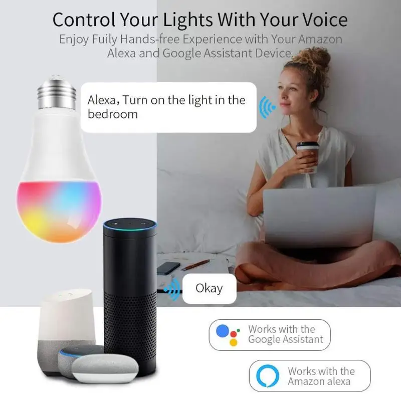 Умные Светодиодные лампы E27 85-265 в с поддержкой Wi-Fi и Bluetooth | Лампы освещение