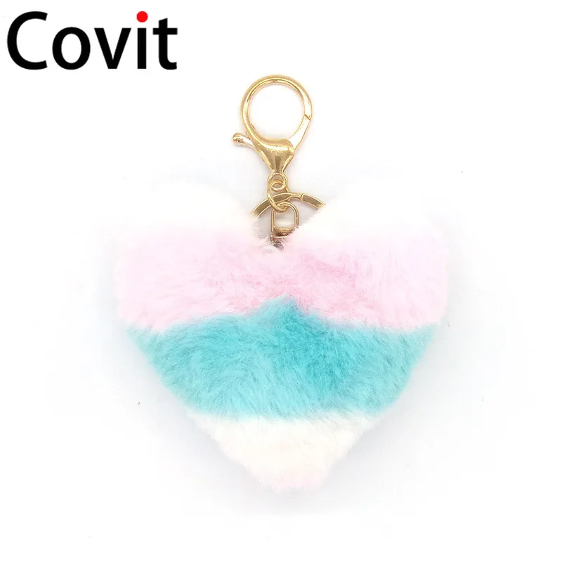 Пушистый меховой помпон брелок мягкий твердый кулон в форме сердца из
